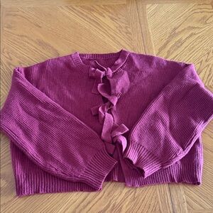 Cider Wine Color Cardigan with Bow Accents